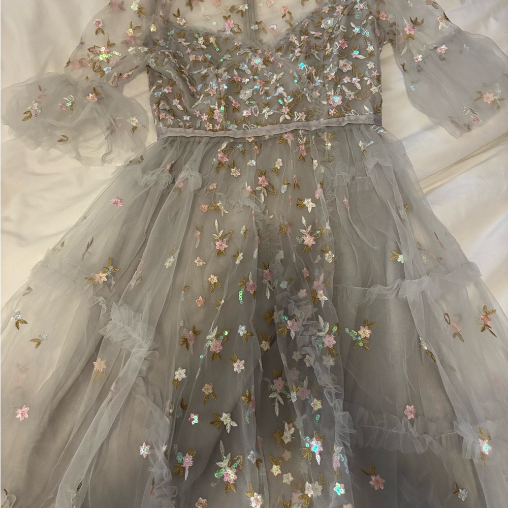 Elegant Floral Embellished Tulle Dress